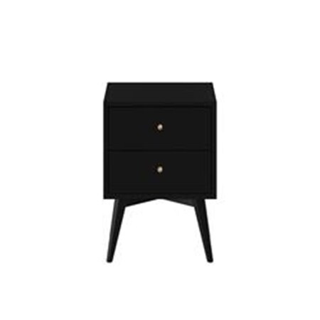 Alpine Furniture Flynn Mid Century Modern 2 Drawer Nightstand, Black - 26 x 18 x 15 in. 966BLK-02